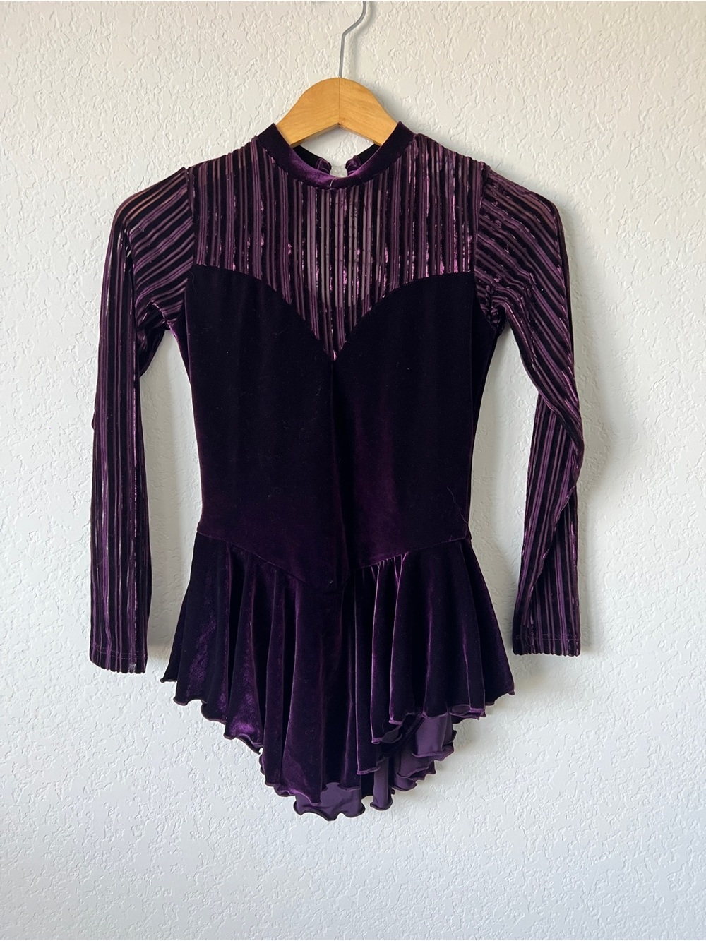 Plum Velvet Long-Sleeve Figure Skating Dress